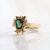 1.57 carat Deep Forest Green Sapphire Filligree Frame Ring in 9 carat Yellow Gold