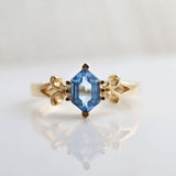 1.34 carat Hexagonal cut Cornflower Blue Sapphire French Filigree Ring  in 14 carat Yellow Gold