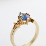 1.34 carat Hexagonal cut Cornflower Blue Sapphire French Filigree Ring  in 14 carat Yellow Gold