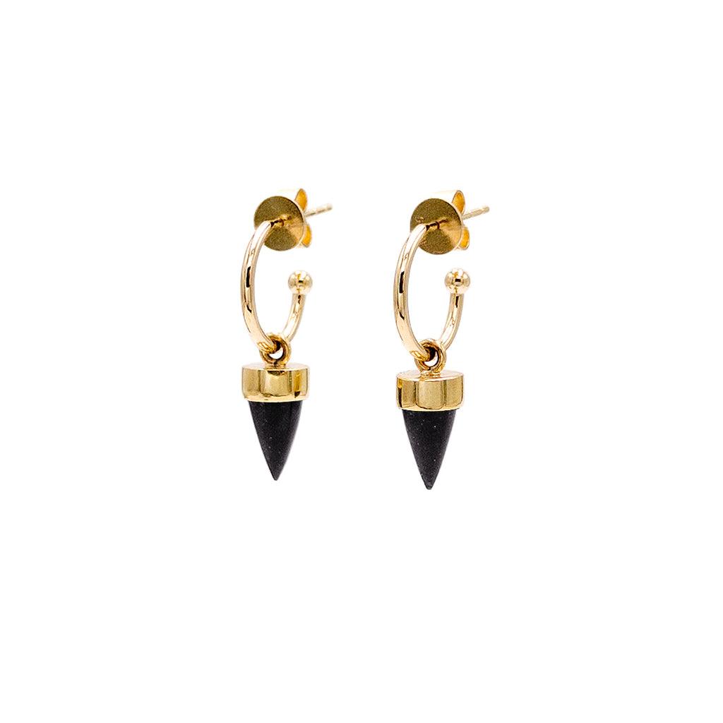 14 carat Gold Black Pounamu Tiny Point Earrings