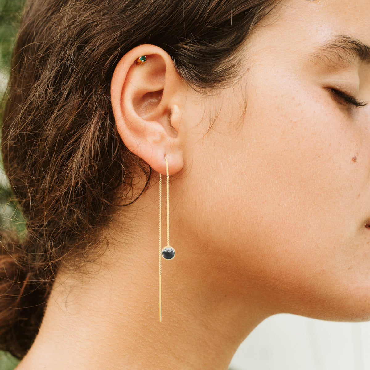 14 carat Gold Black Pounamu Dot Chain Earrings