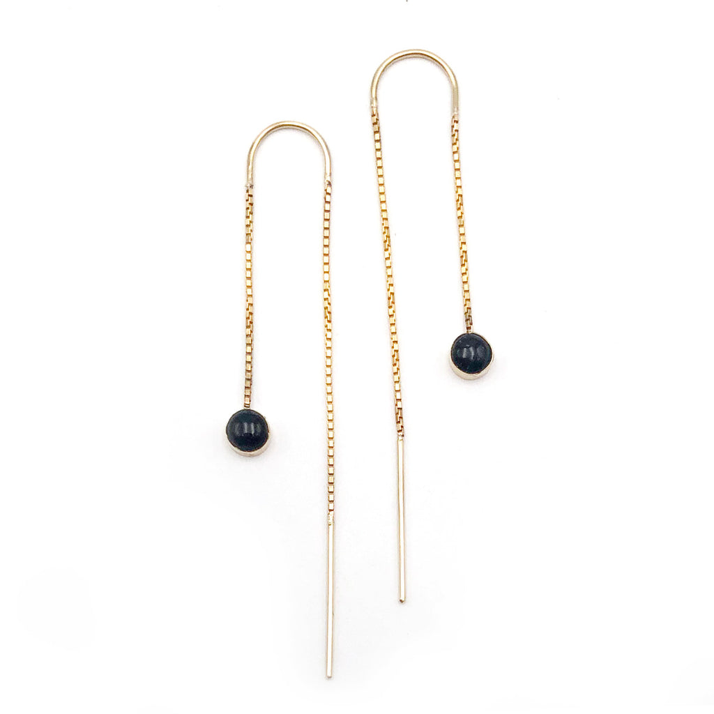 14 carat Gold Black Pounamu Dot Chain Earrings