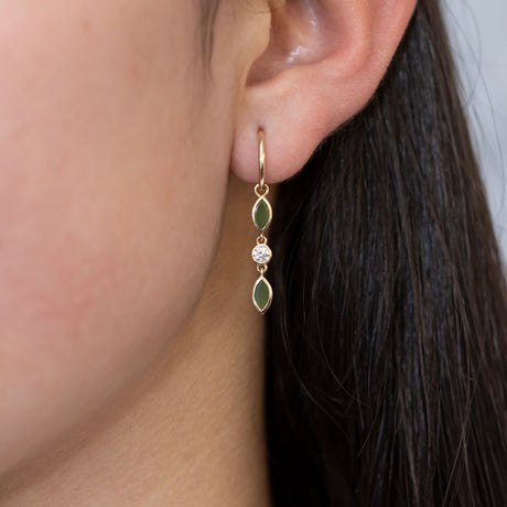 Pounamu and Diamond Blossom drops in 9 carat Yellow Gold