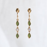 Pounamu and Diamond Blossom drops in 9 carat Yellow Gold