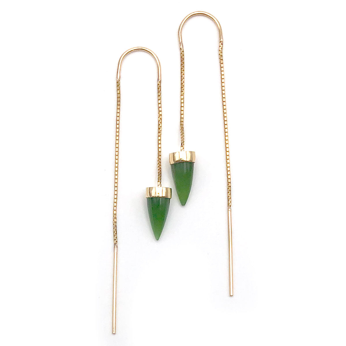 14 carat Gold Pounamu Tiny Point Chain earrings