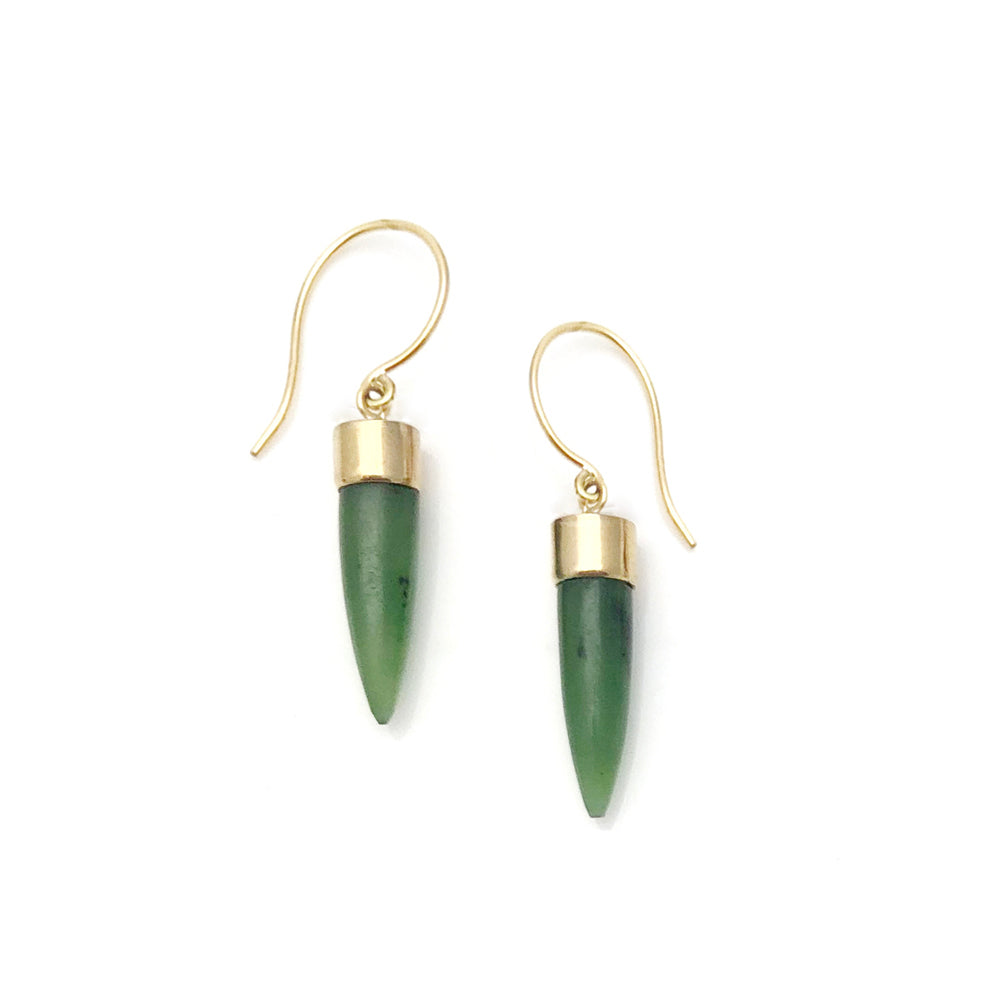 14 carat Gold Pounamu Point Earrings