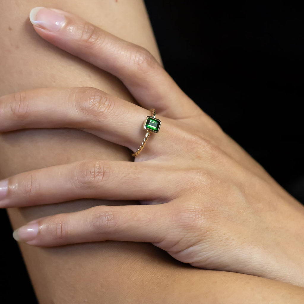 Vivid Green Tourmaline Tiny Treasure Ring in 9 carat Yellow Gold