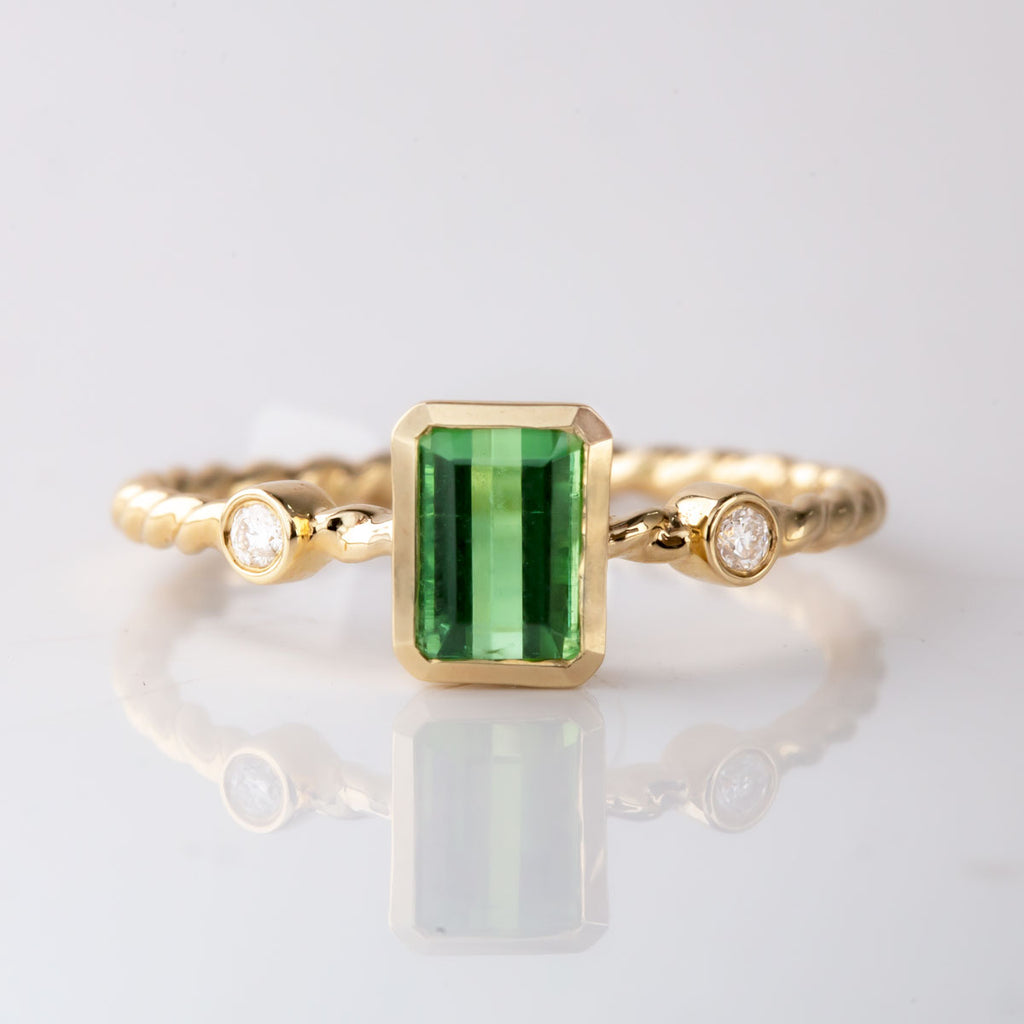 Lagoon Green Tourmaline Tiny Treasure Ring in 9 carat Yellow Gold