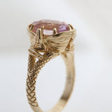 5.5 carat Pink Kunzite Oval Fey Queen Ring in 9 carat Yellow Gold