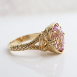 5.5 carat Pink Kunzite Oval Fey Queen Ring in 9 carat Yellow Gold