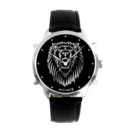 Regal Lion Polished Steel Watch with Spikes