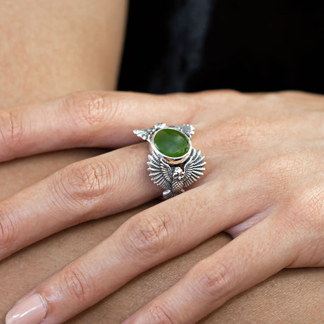 Pounamu Owl Guardian Ring in Sterling Silver