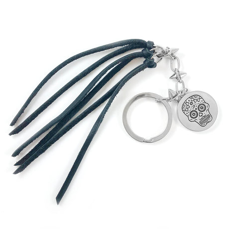 Mexican Skull Leather Tassel NVK Keyring