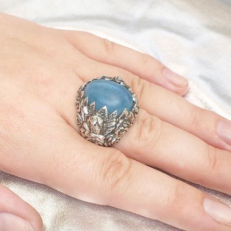 Natural Aquamarine Rose Cherub Ring #2