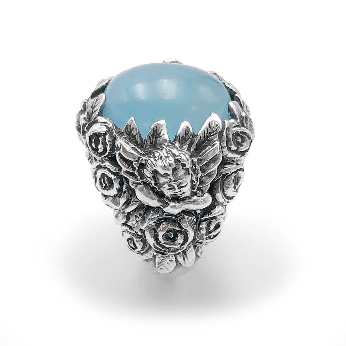 Natural Aquamarine Rose Cherub Ring #2