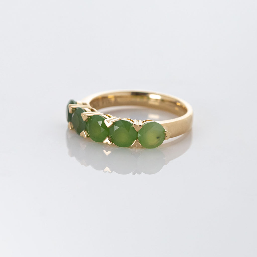 Ombre Pounamu Heart Claw ring in 9 carat Yellow Gold