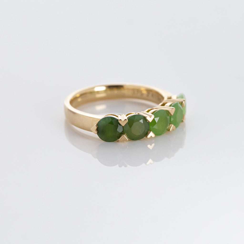 Ombre Pounamu Heart Claw ring in 9 carat Yellow Gold