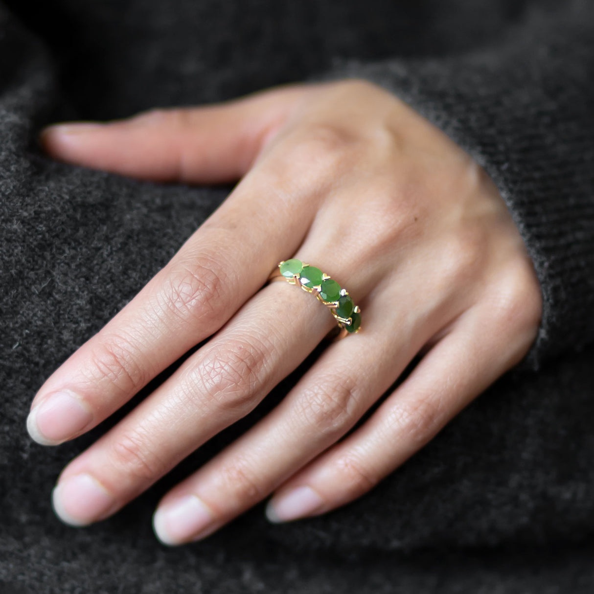 Ombre Pounamu Heart Claw ring in Gold or Platinum