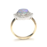 2.11 carat Neon Green/Blue Floral Opal Angelique Ring in 9 carat Yellow and White Gold