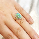 2.82 carat Blue/Green Flashfire Opal Angelique Ring in 9 carat White and Yellow Gold