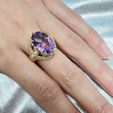 7.6 carat Amethyst Owl Guardian ring in 9 carat Yellow Gold