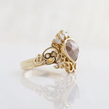 Peachy Grey Diamond Tiara Filigree ring with White Diamonds in 9 carat Yellow Gold