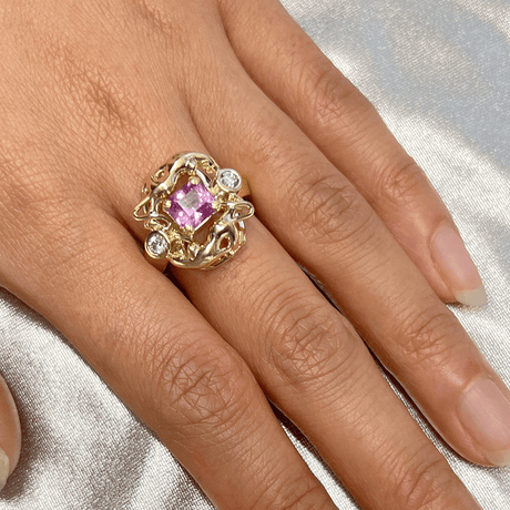 1.22 carat Pink Sapphire Pink Panther Ring in 9 carat Yellow Gold