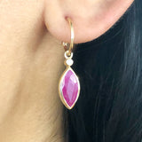 Gorgeous Pink Ruby Marquise and Diamond earrings in 9 carat Yellow Gold