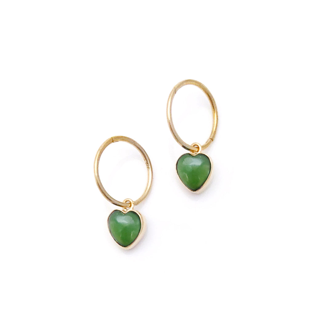 14 carat Gold Pounamu Heart Hoop Earrings