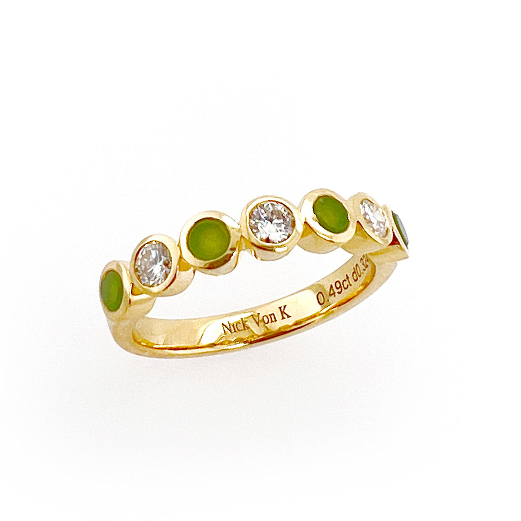 Diamond and Pounamu Seven Deadly Stones ring in 18 carat Yellow Gold