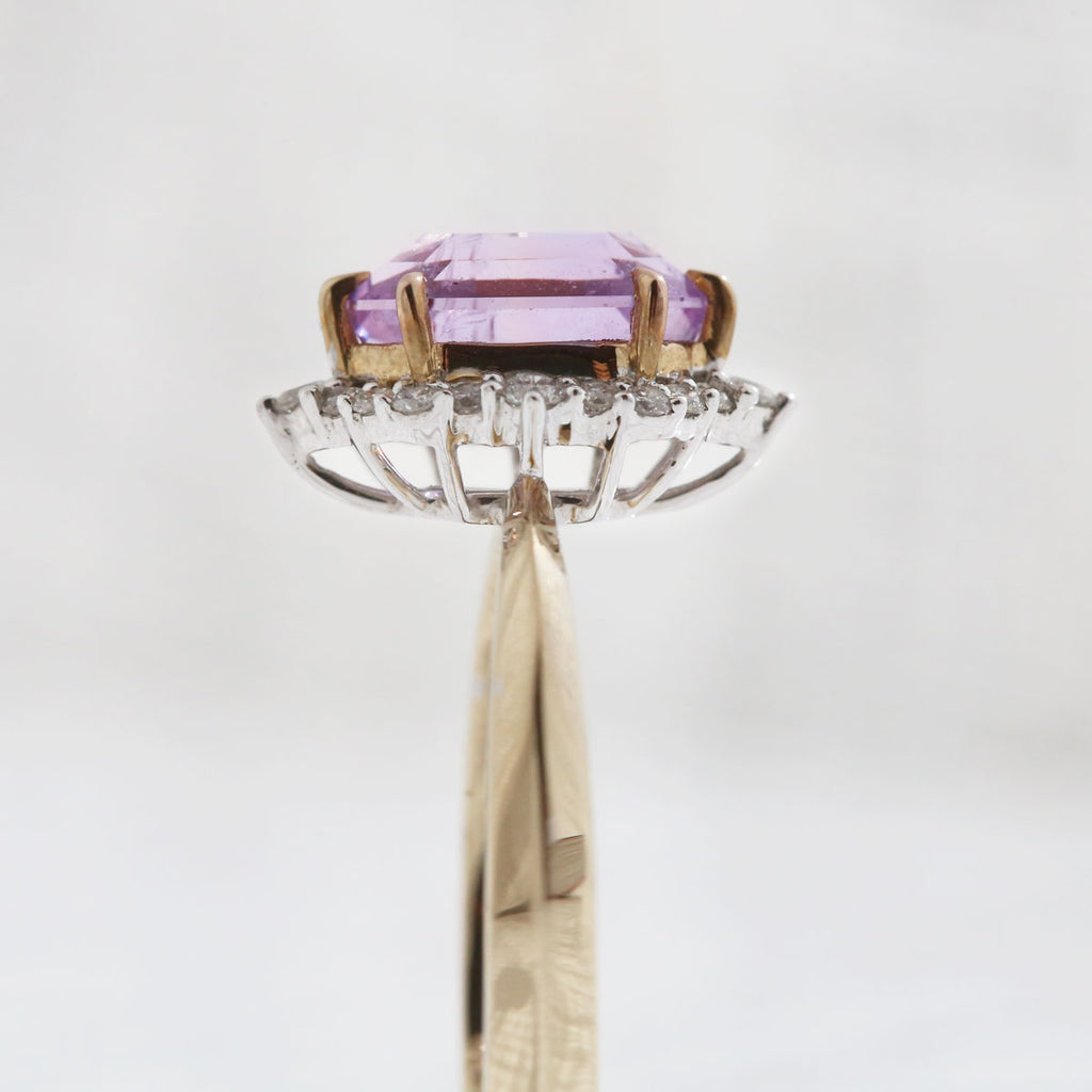 2.17 carat Purple Hexagon Sapphire and Diamond Angelique Ring in 9 carat Yellow and White Gold