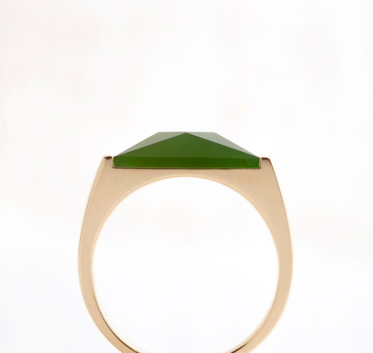 Large Faceted Pounamu Elemental ring in 9 carat Yellow Gold