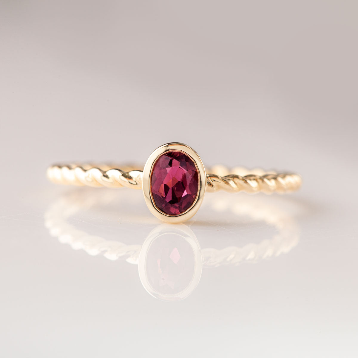 Plum Tourmaline Tiny Treasure Ring in 9 carat Yellow Gold