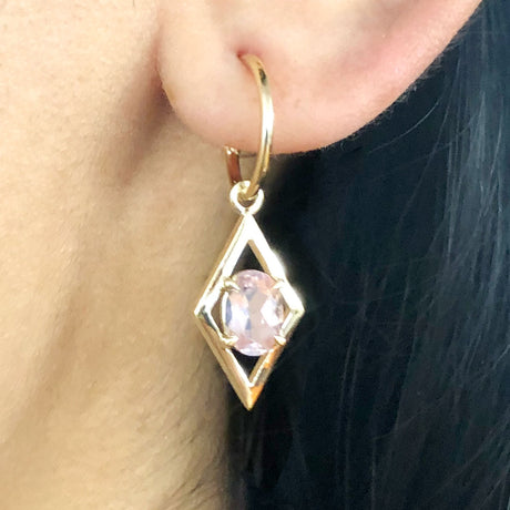 Rose Quartz Helios earrings in 9 carat Yellow Gold