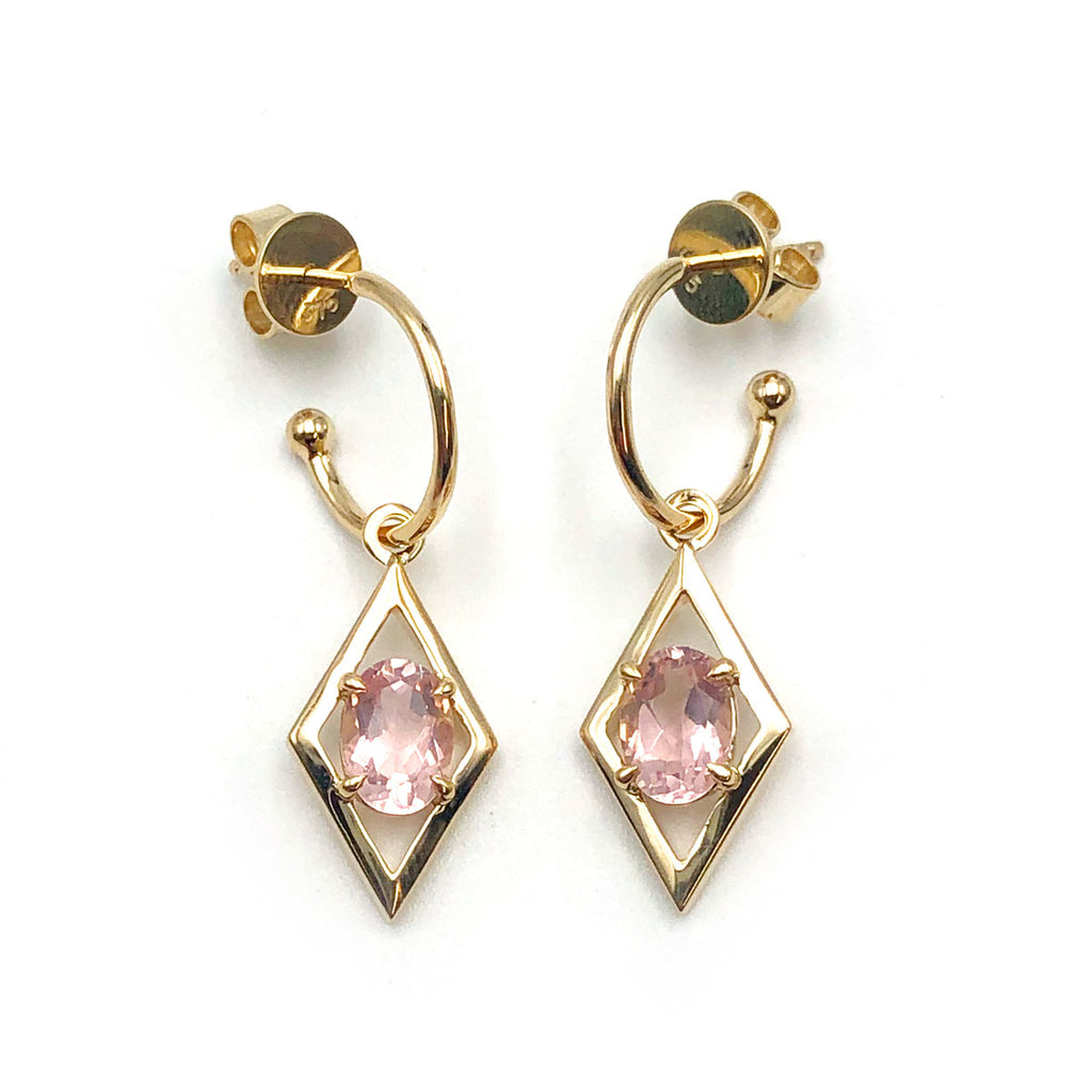 Rose Quartz Helios earrings in 9 carat Yellow Gold