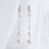 Seahorse Pearl Drop Earrings in Sterling Silver