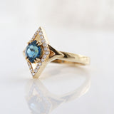 1.0 carat Deep Vibrant Blue Sapphire Helios Ring with Diamonds in 14 carat Yellow Gold