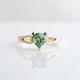 Soft Lemon/Lime Parti 1.51 carat Teardrop Sapphire ring in 9 carat Yellow Gold