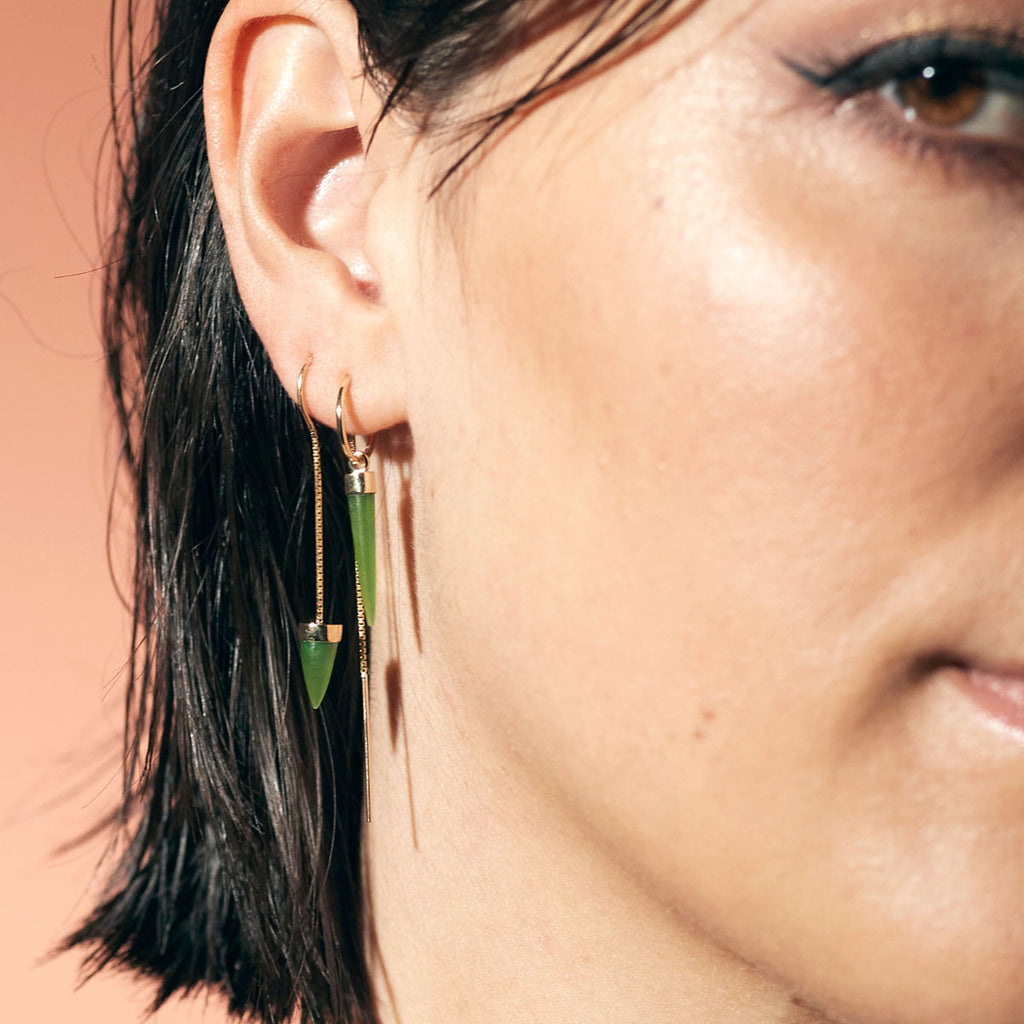 14 carat Gold Pounamu Tiny Point Chain earrings