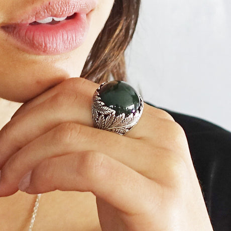 Twin Fern Ring with Pounamu