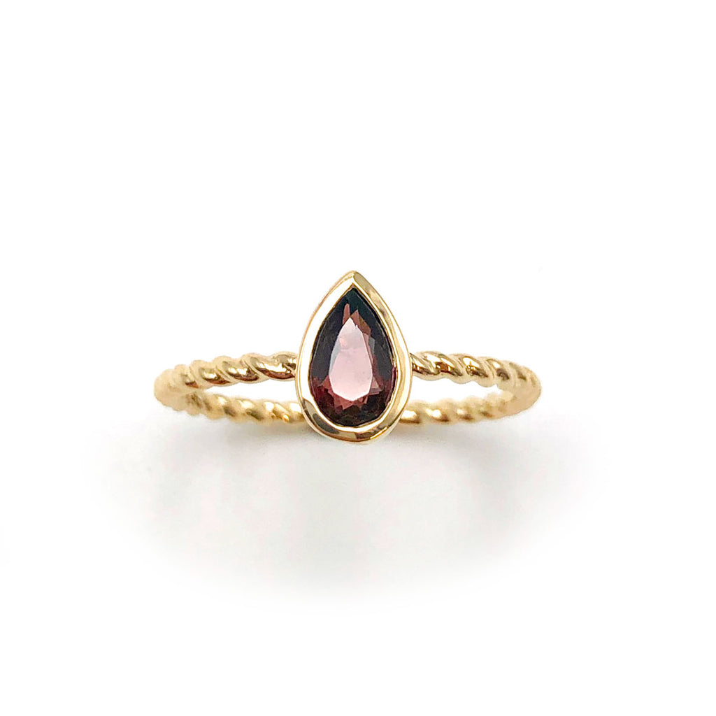 Deep Red Garnet Tiny Treasure Ring in 9 carat Yellow Gold